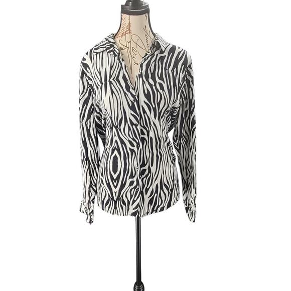 Big Dart Mob wife button up women's blouse zebra print Size XL Career office - Picture 1 of 7